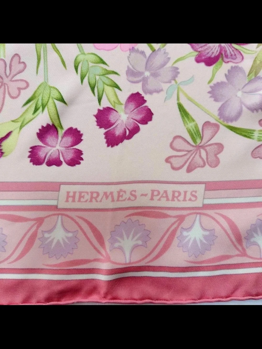 Hermes Pink Floral Print Silk Square Scarf